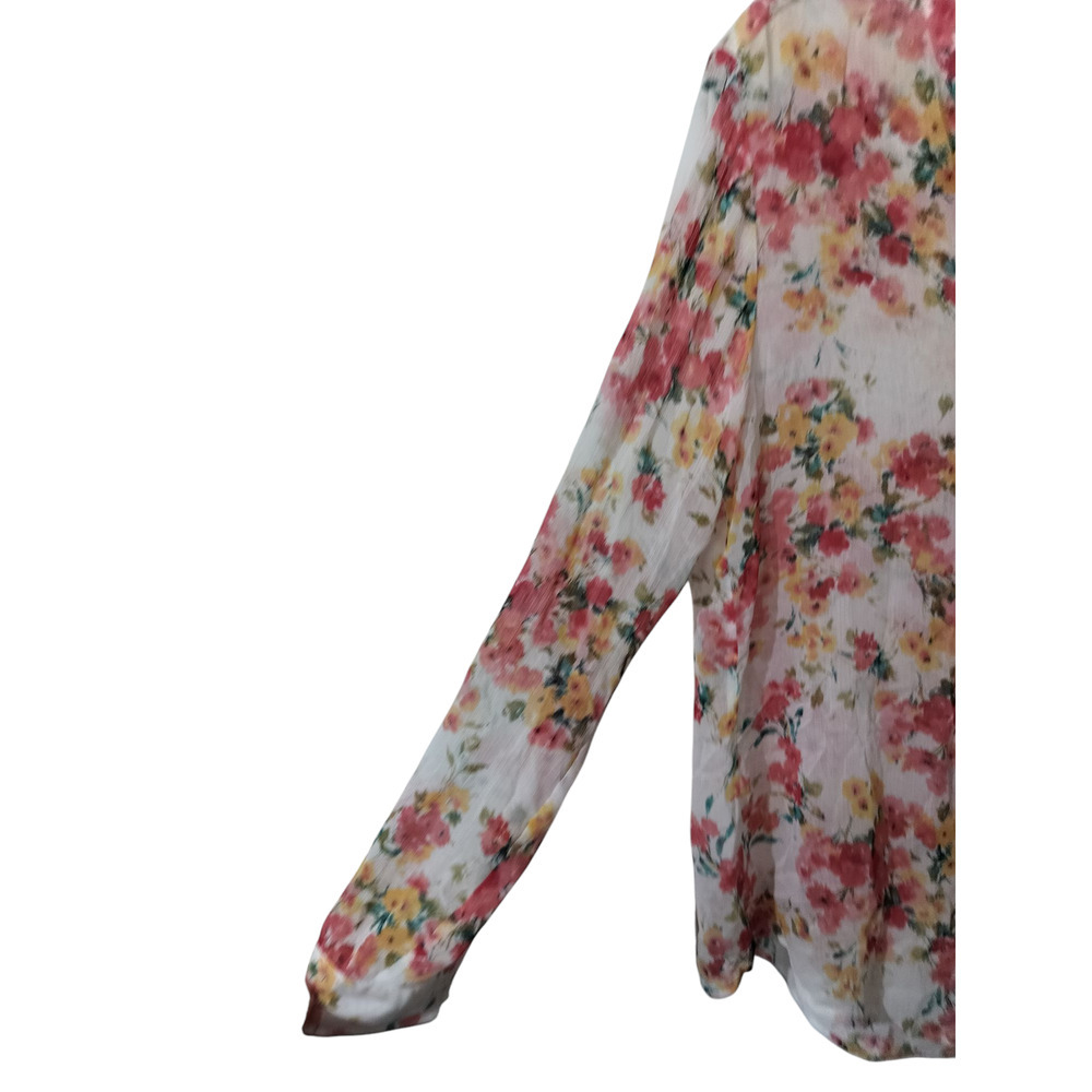 3460) Kut From The Kloth Jasmine Chiffon Semi Sheer Floral Pink Tunic Blouse L - Picture 3 of 9